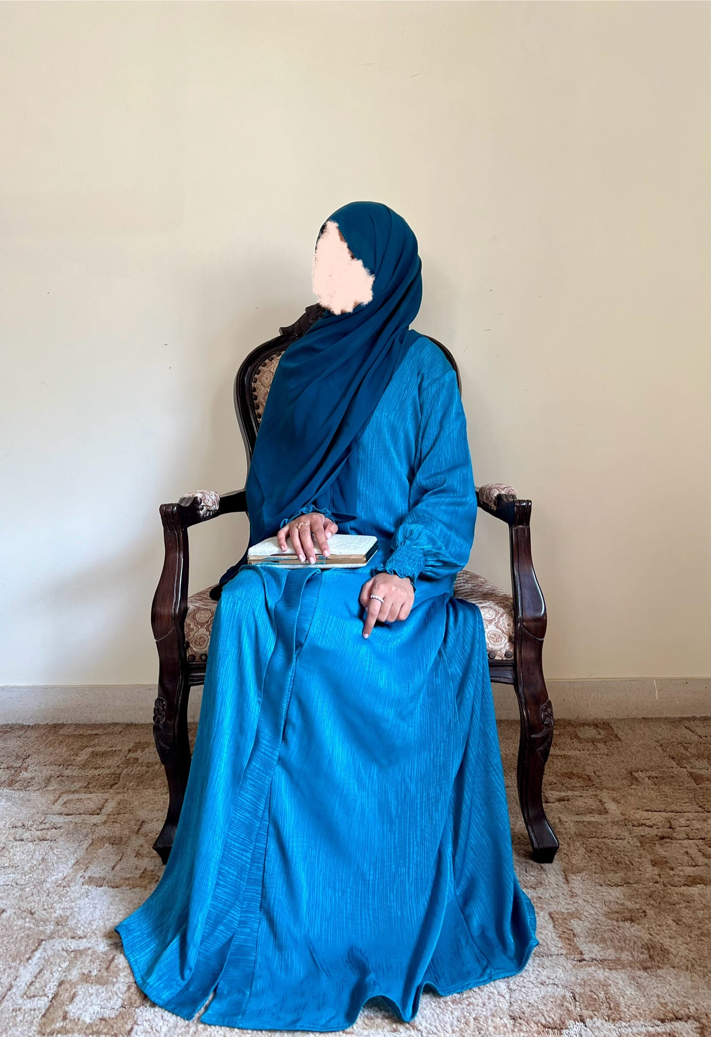 Teal Tales- Self Print Sheen Nida Abaya- Front Open