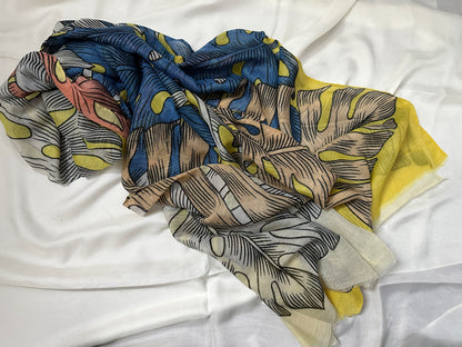 Printed Lawn hijab- Pine Leafs- Yellow