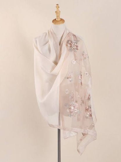 Embroidered Organza- Luxury Hijabs- Cream