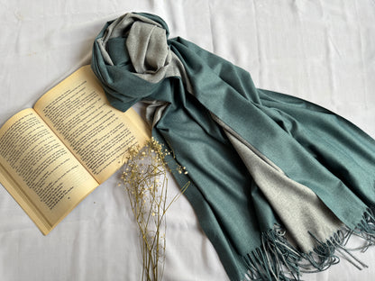 Reversible Woollen Pashmina- Sage Green+Grey