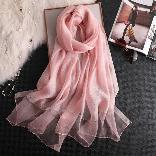 Golden Beaded Organza- Soft Pink- Luxury Hijabs