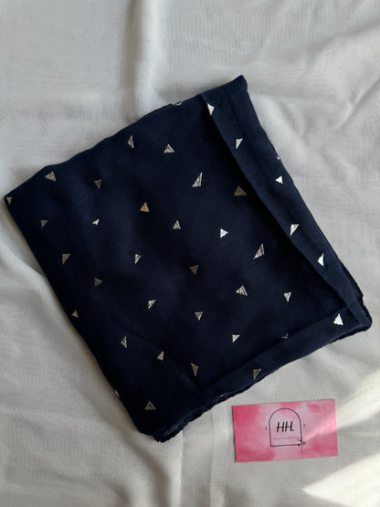 Pyramids Silver Foil Hijabs- Navy Blue