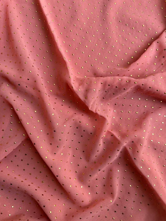 Gold Dewdrops- Georgette Chiffon- Blush