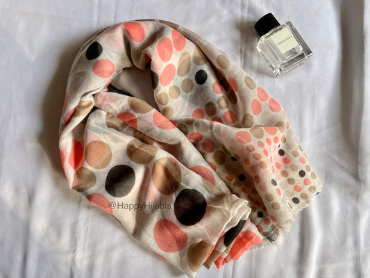 Printed Lawn hijab- Polka dots- Pink Brown