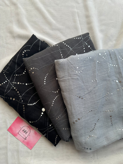 Abstract Silver Foil Hijabs- Dark grey