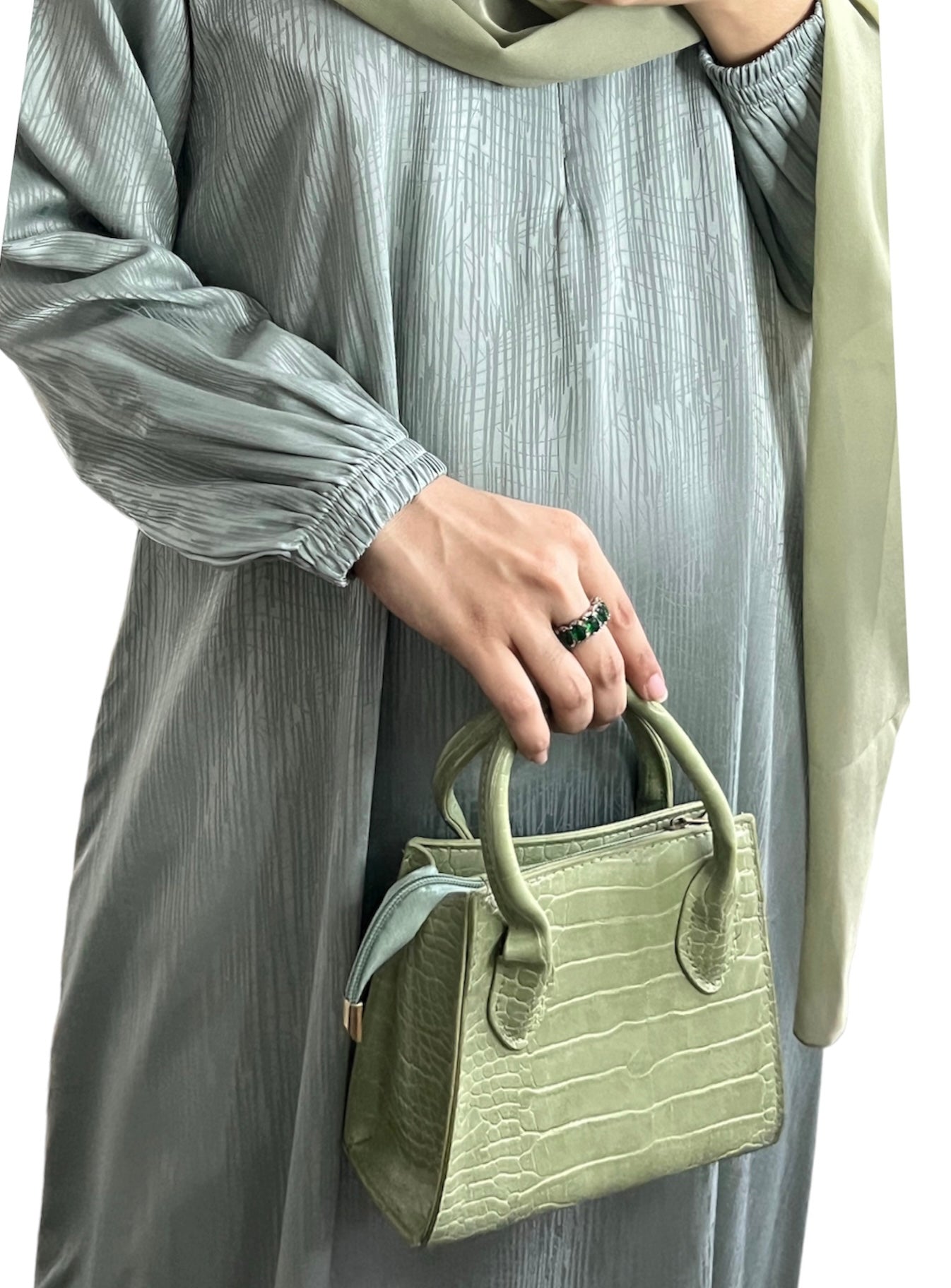 Dusky Green - Self Print Sheen Nida Abaya