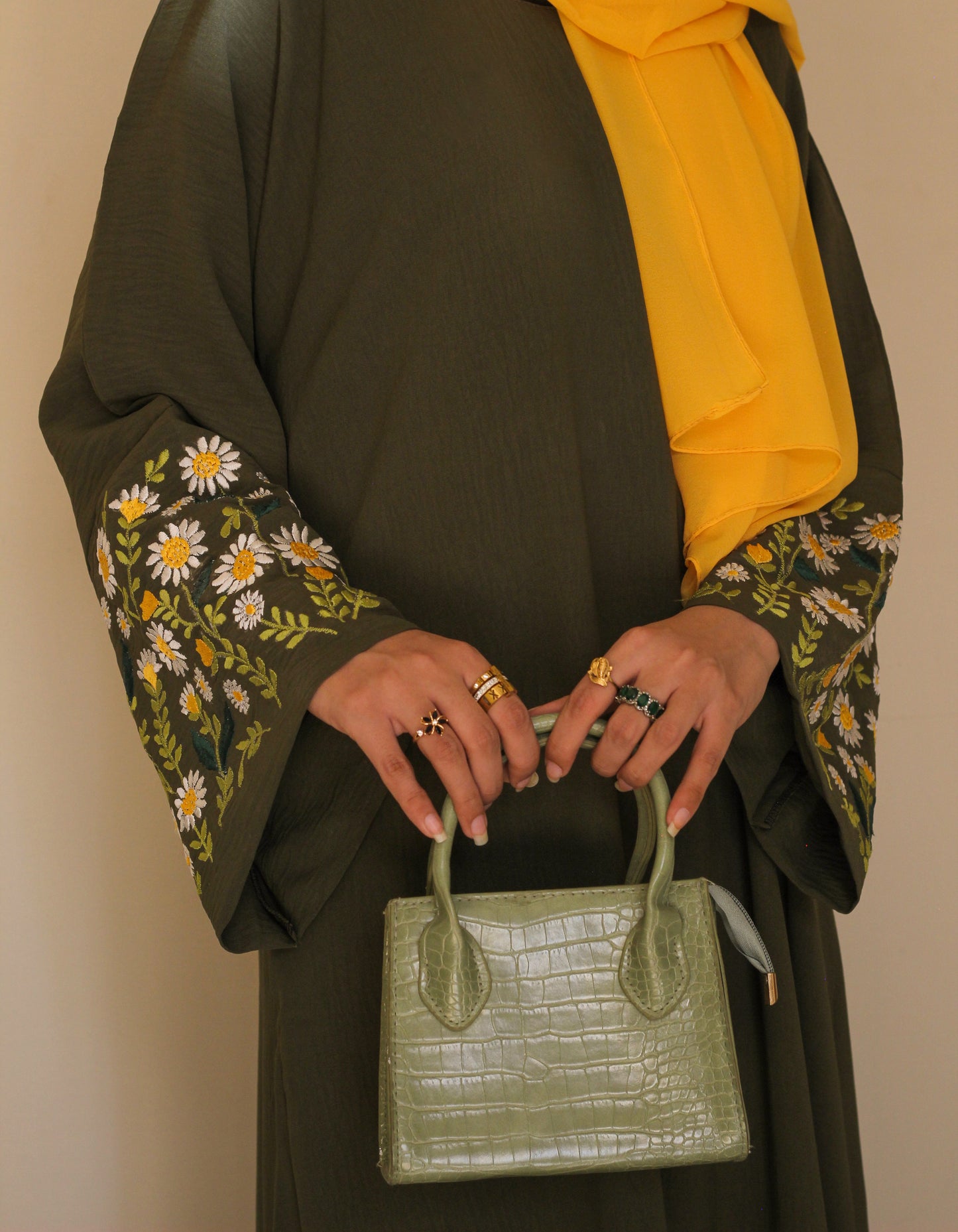 Floral Whisper- Blooming Olive Abaya