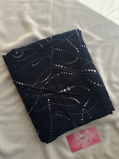 Abstract Silver Foil Hijabs- Navy Blue