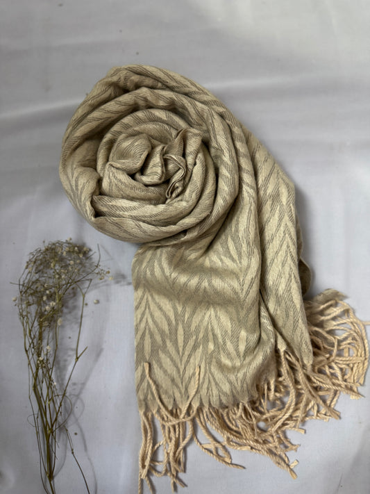 Woolen Pashmina-Tropical Patterns- Oat Beige