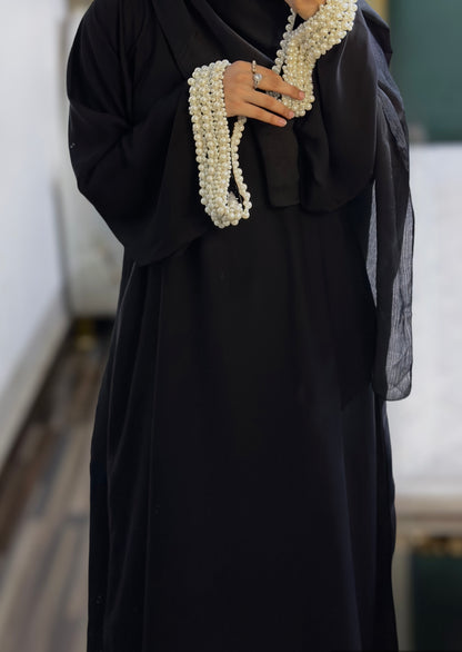 Rida- Pearlescent Luxury Crinkle Nida Abaya- Black