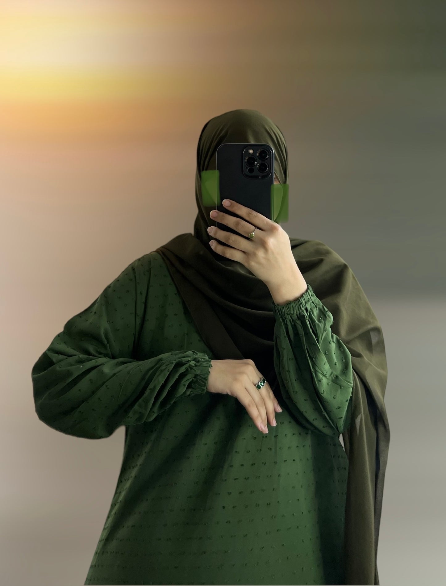 Ayma - Brochia Linen Abaya Dress- Hunter Green