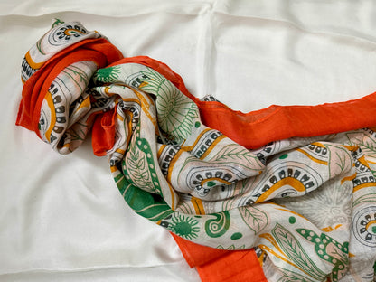 Printed Lawn hijab- Spiral flowers- Orange