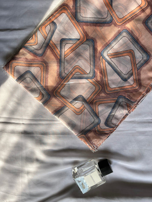 Printed Lawn hijabs- Geometric Squares- Peach Blue