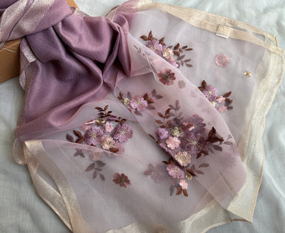 Embroidered Organza- Luxury Hijabs-lilac