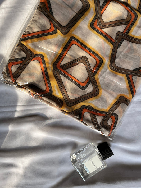 Printed Lawn hijabs- Geometric Squares-Skin Brown