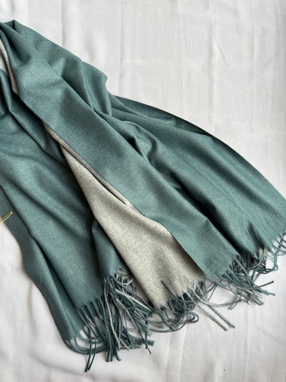 Reversible Woollen Pashmina- Sage Green+Grey