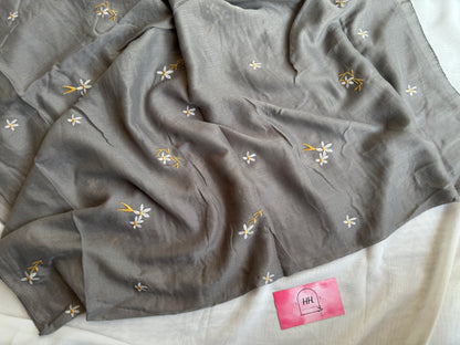 Embroidered Floral Hijabs- Basic Grey