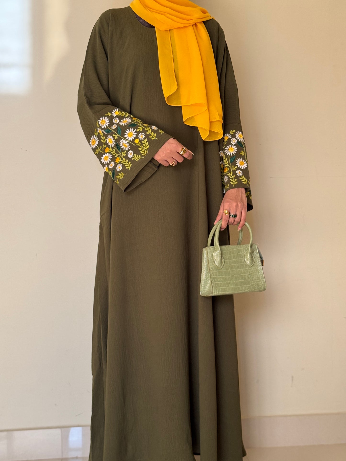 Floral Whisper- Blooming Olive Abaya