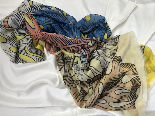 Printed Lawn hijab- Pine Leafs- Yellow