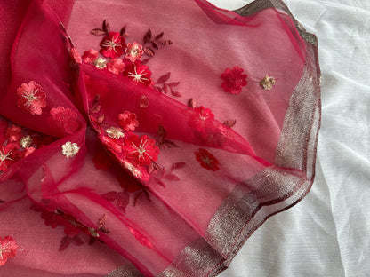 Embroidered Organza- Luxury Hijabs-Maroon