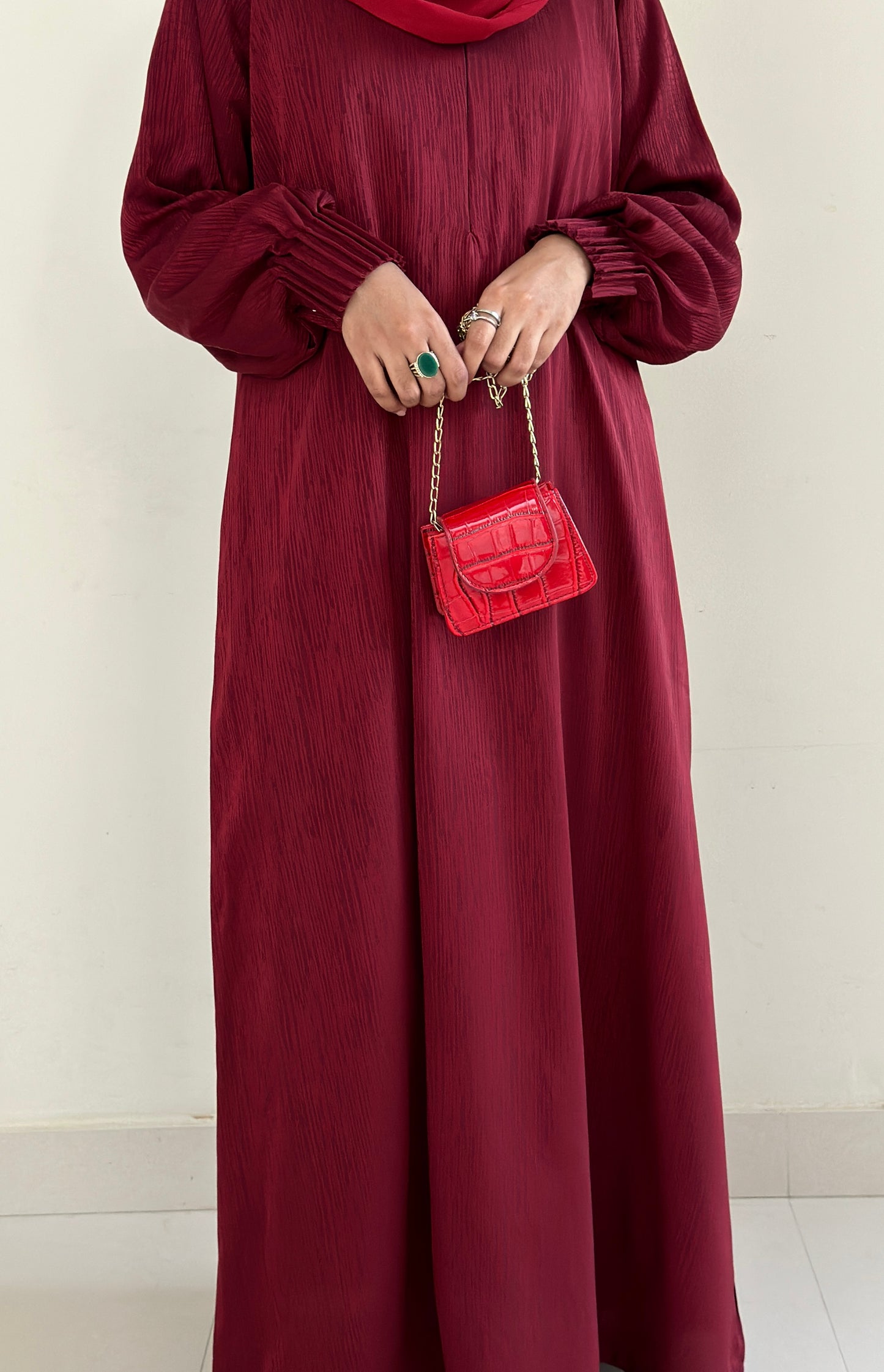 Deep Maroon - Self Print Sheen Nida Abaya