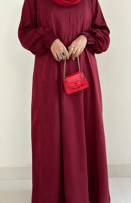 Deep Maroon - Self Print Sheen Nida Abaya