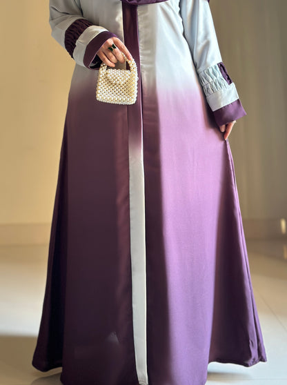 Luxury Ombre Abaya-Brinjal-White