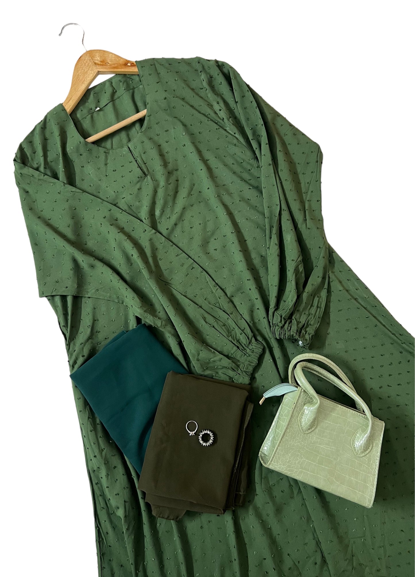 Ayma - Brochia Linen Abaya Dress- Hunter Green