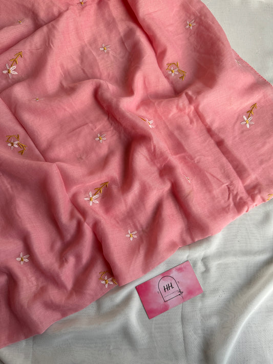 Embroidered Floral Hijabs- Light Pink