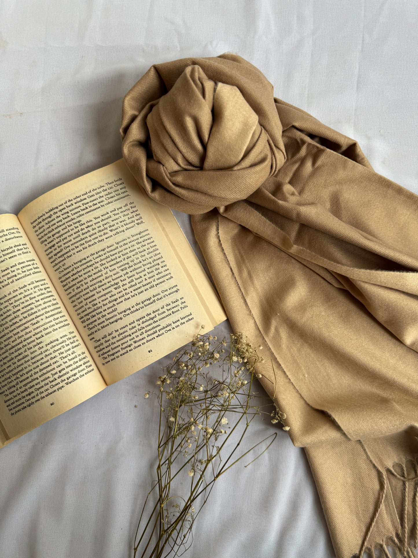 Reversible Woollen Pashmina- Tan Brown+Nude