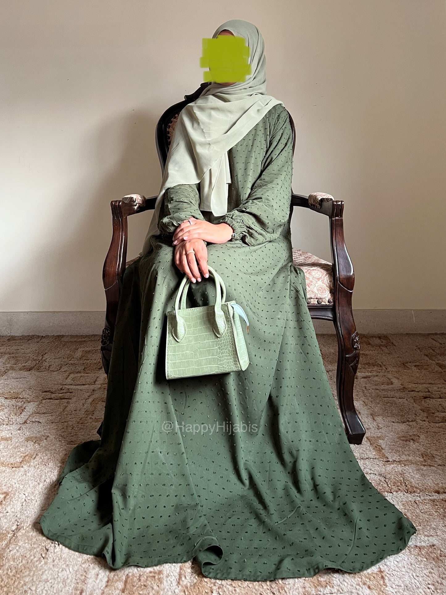 Ayma - Brochia Linen Abaya Dress- Hunter Green