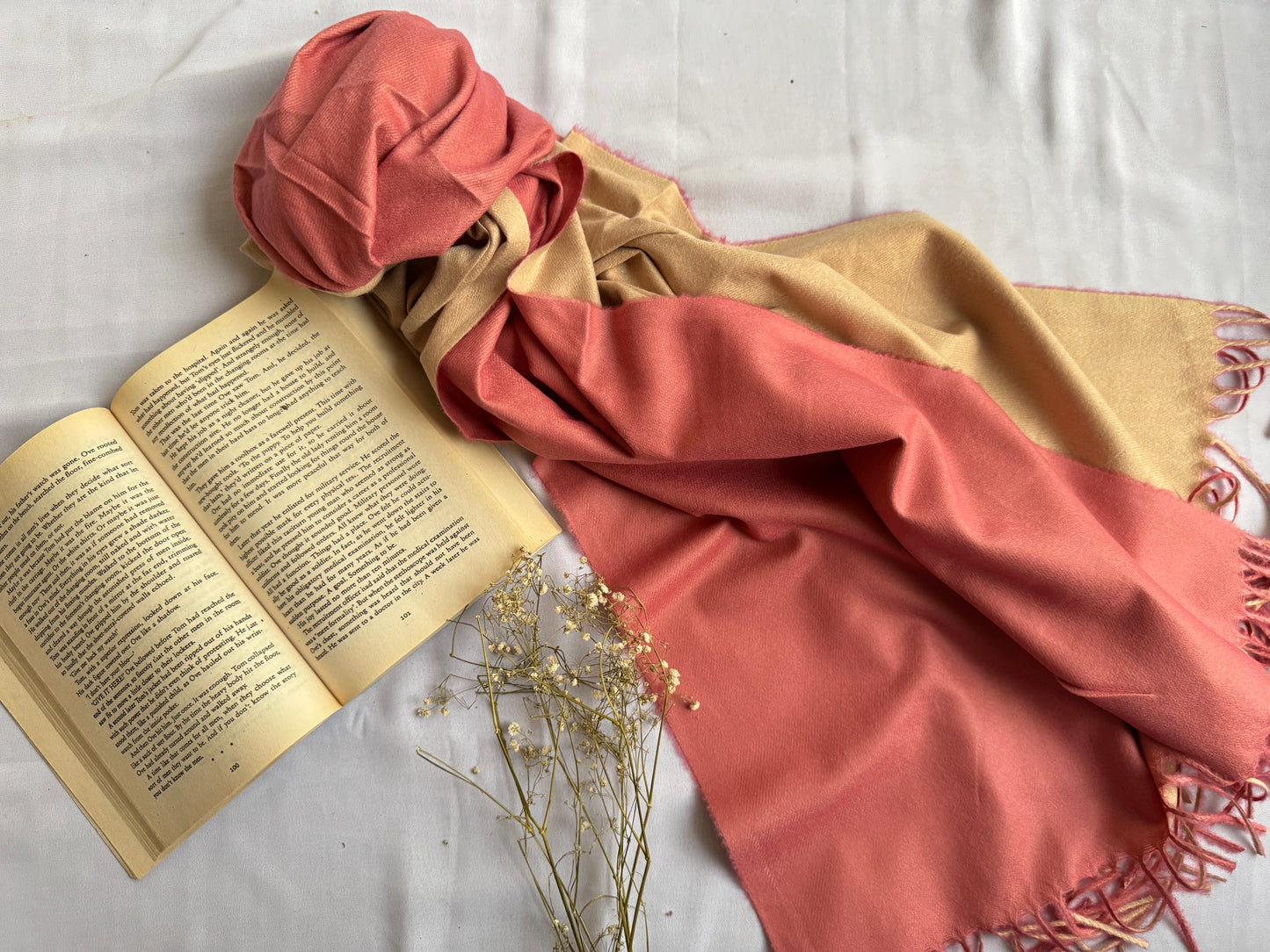 Reversible Woollen Pashmina- Peachy Pink+Nude