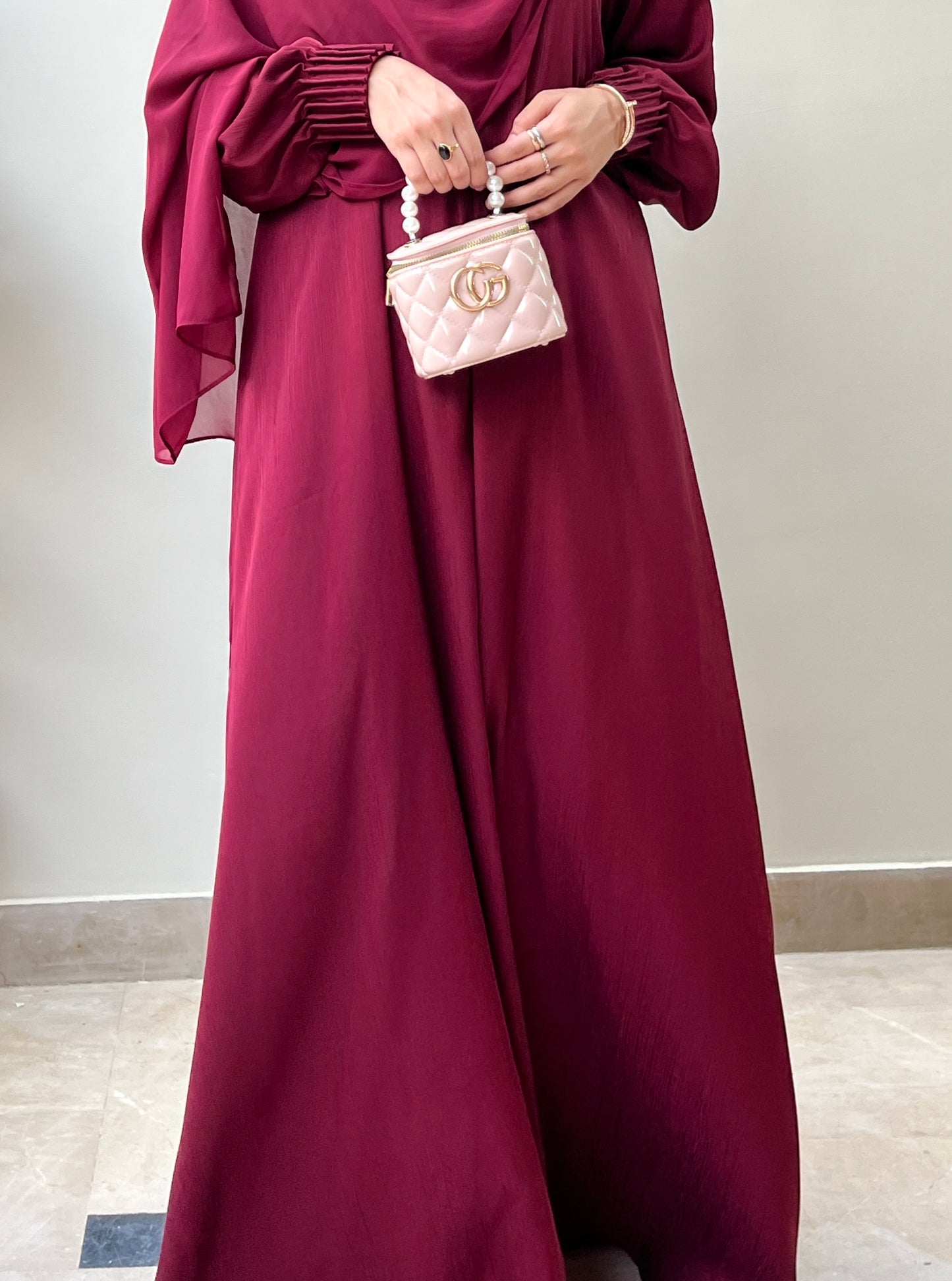 Deep Maroon - Self Print Sheen Nida Abaya