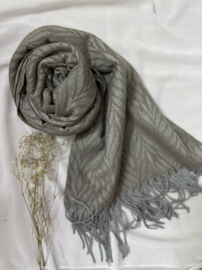 Woolen Pashmina-Tropical Patterns- Denim Grey