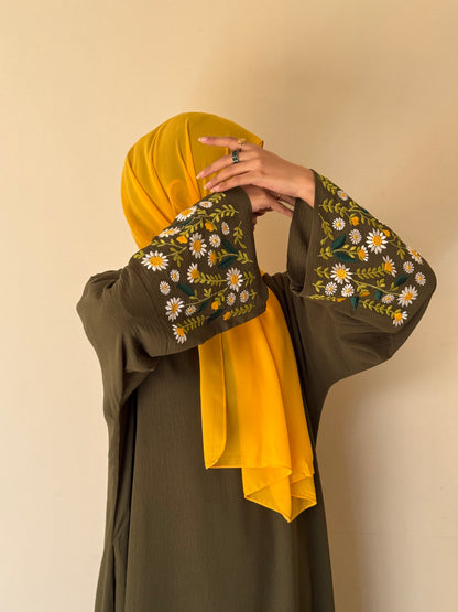 Floral Whisper- Blooming Olive Abaya