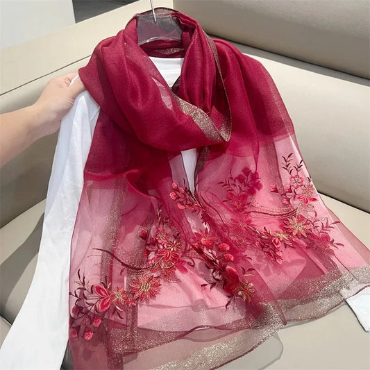 Embroidered Organza- Luxury Hijabs-Maroon