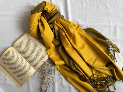 Reversible Woollen Pashmina- Mustard+Olive