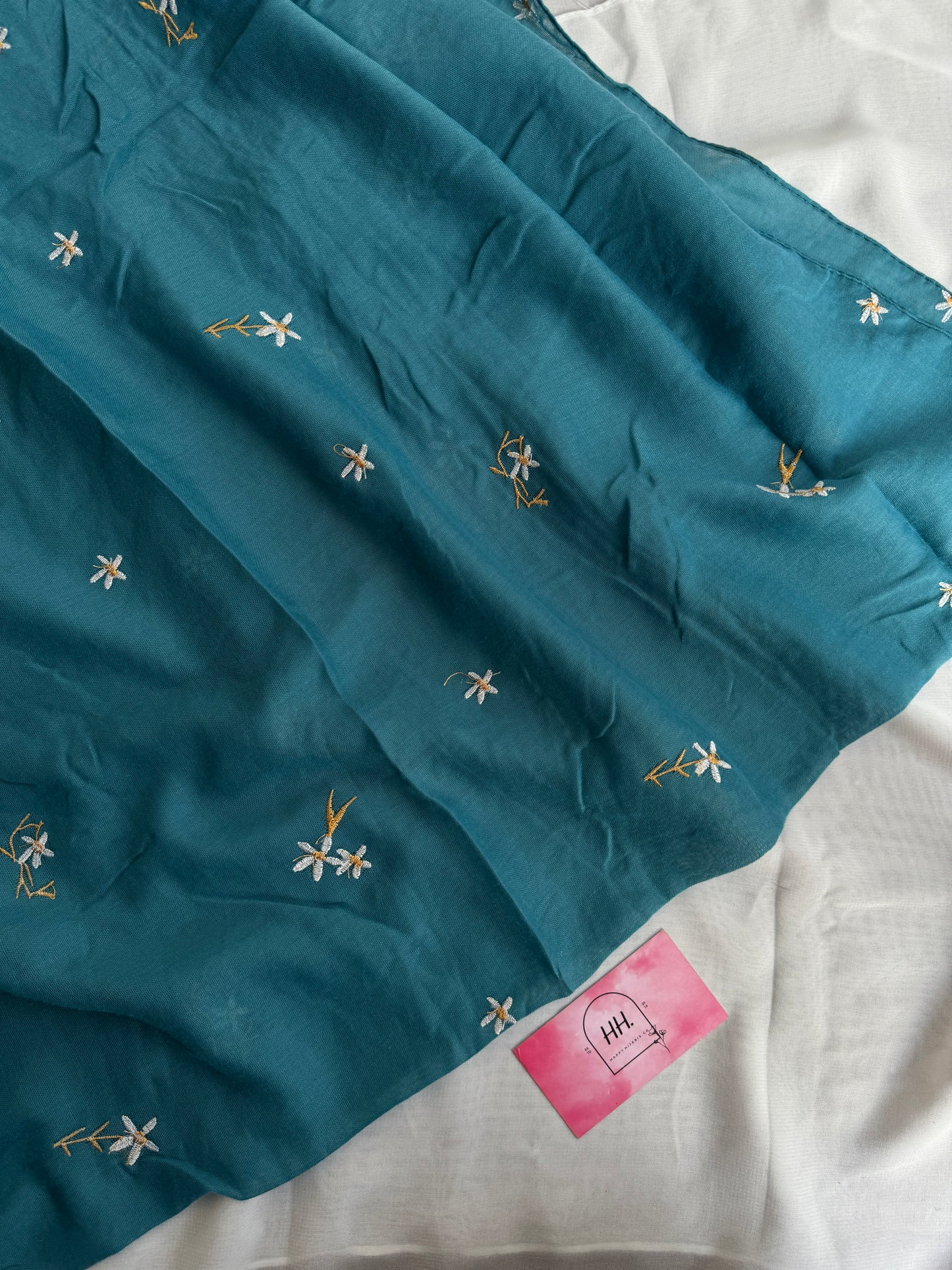 Embroidered Floral Hijabs- Teal