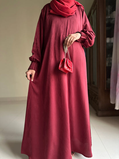 Deep Maroon - Self Print Sheen Nida Abaya