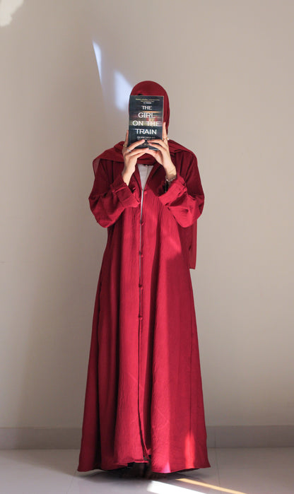 Turkish Staple Coat Abaya- Maroon