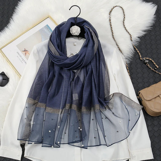 Pearl Organza-Navy Blue- Luxury Hijabs