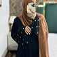 Qalb- Embroidered hearts Luxury Crinkle Nida Abaya- Black