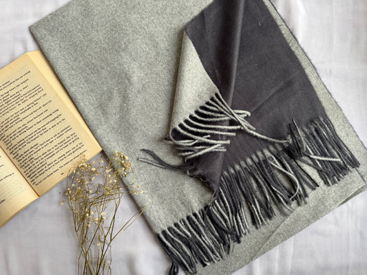 Reversible Woollen Pashmina- Charcoal+Silver