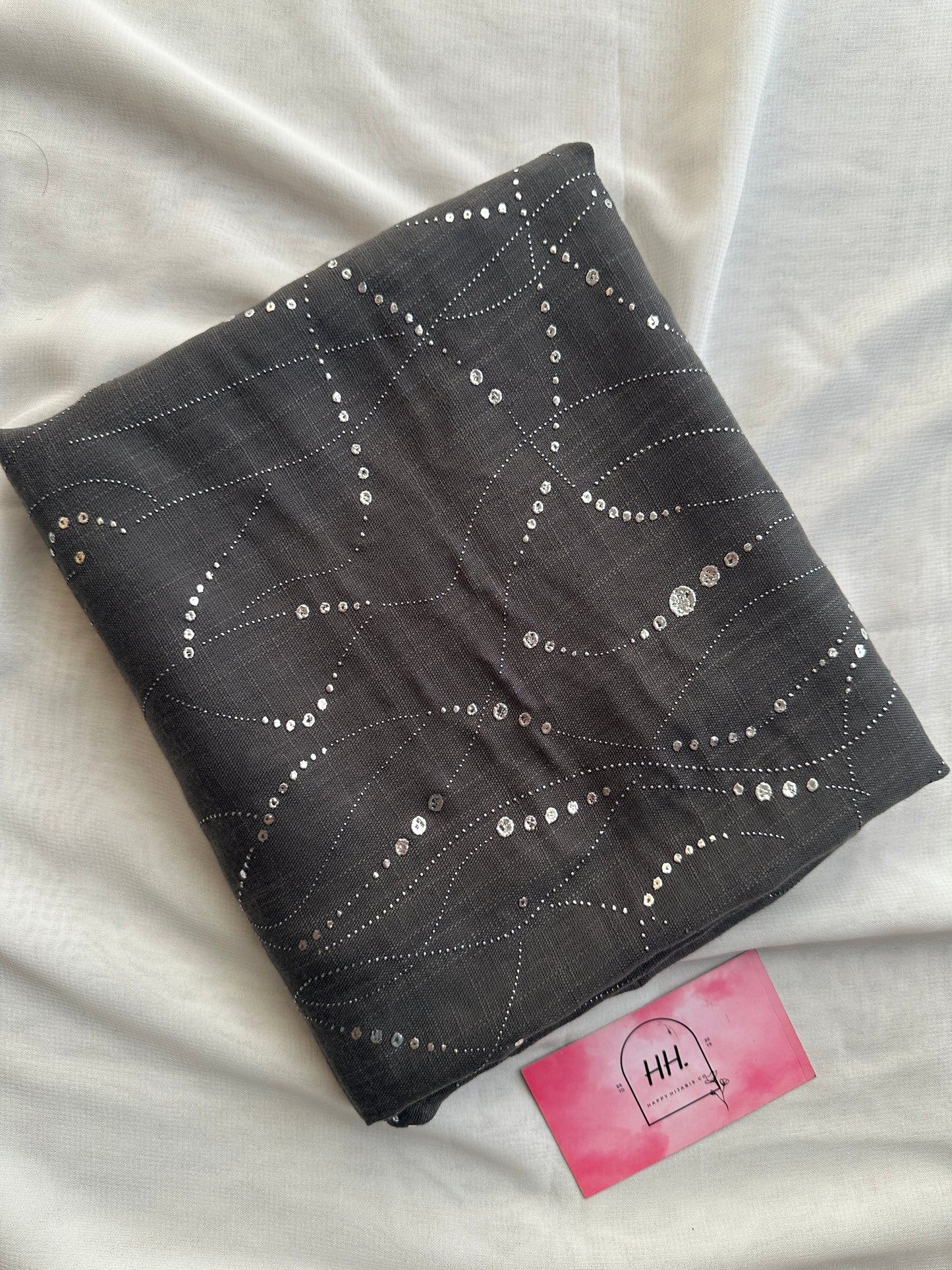 Abstract Silver Foil Hijabs- Dark grey