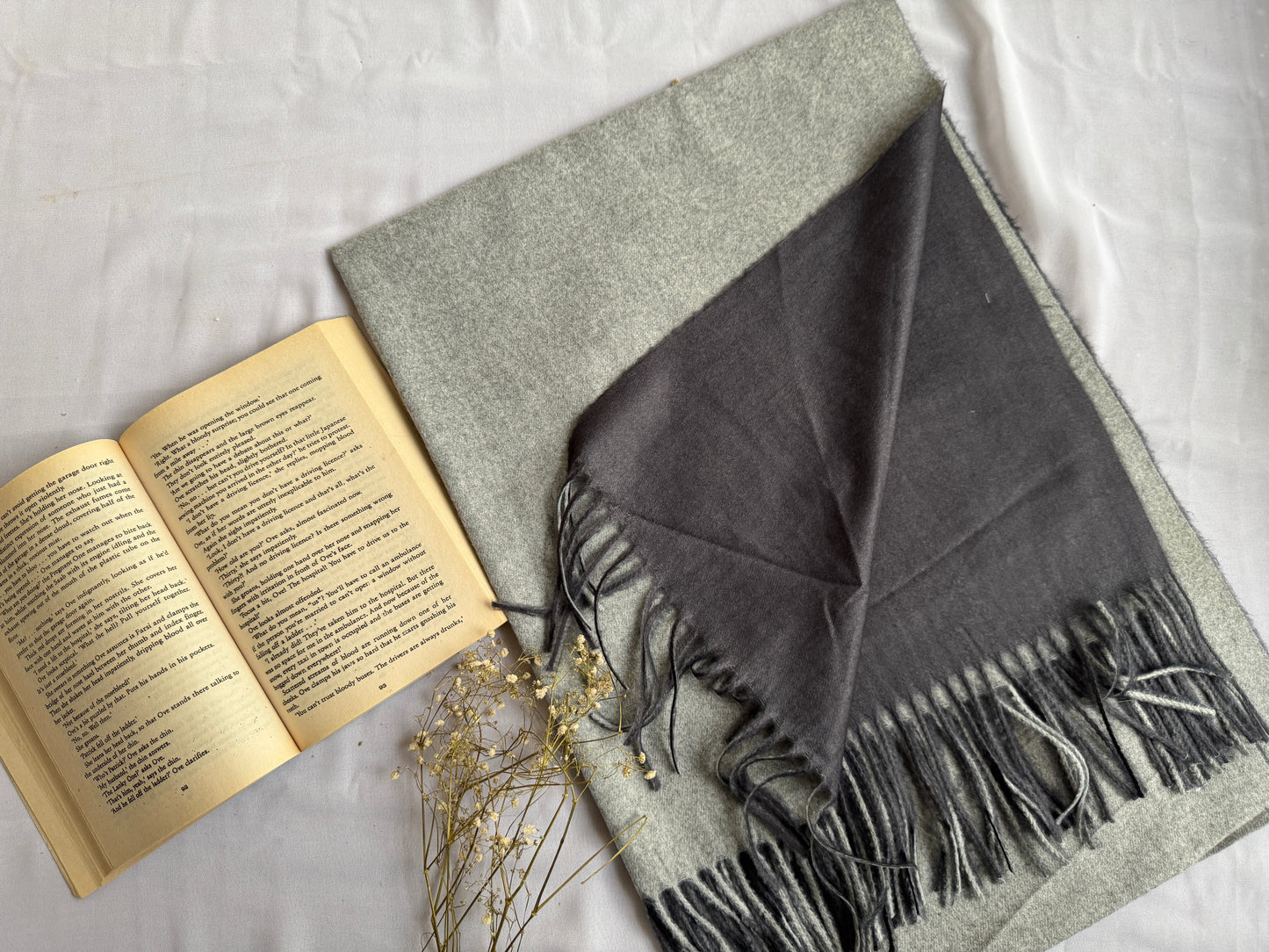 Reversible Woollen Pashmina- Charcoal+Silver