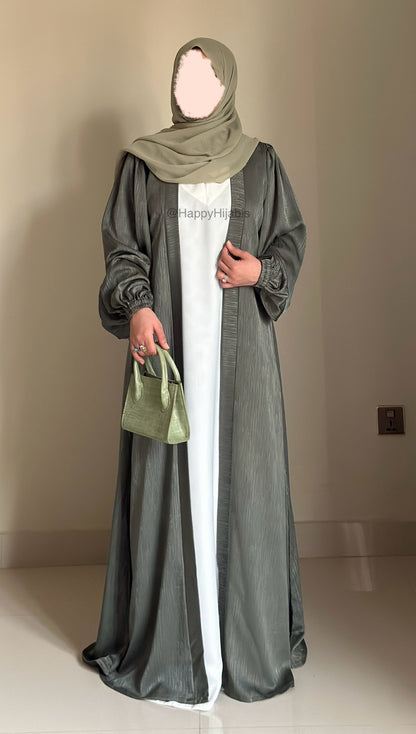 Regal Robe Abaya Set- Sage- Luxury Self Print Sheen Nida Abaya