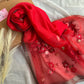 Embroidered Organza- Luxury Hijabs- Red