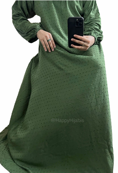 Ayma - Brochia Linen Abaya Dress- Hunter Green