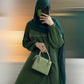 Ayma - Brochia Linen Abaya Dress- Hunter Green