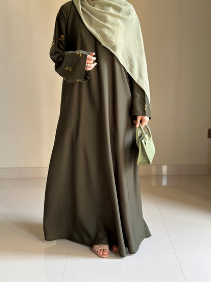 Glorious Olive- Embroidered Abaya